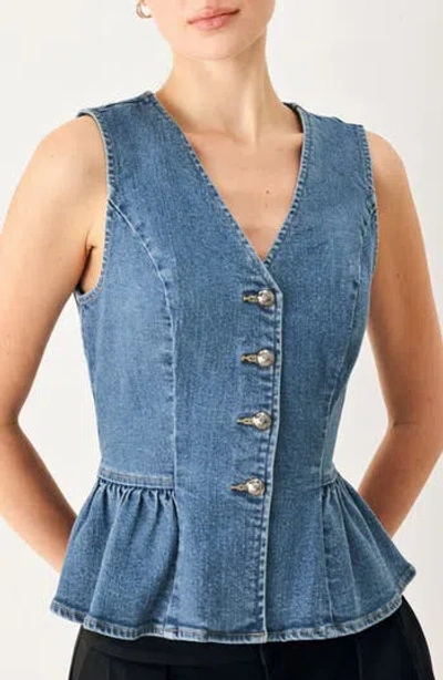 Freemarket Peplum Stretch Denim Vest In Indigo