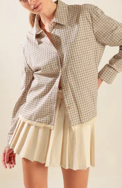 Freemarket Plaid Cotton Shirt With Lace Trim In Taupe