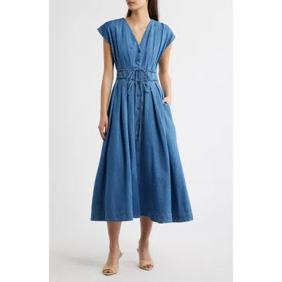 Freemarket Pleat Denim Midi Shirtdress In Purple