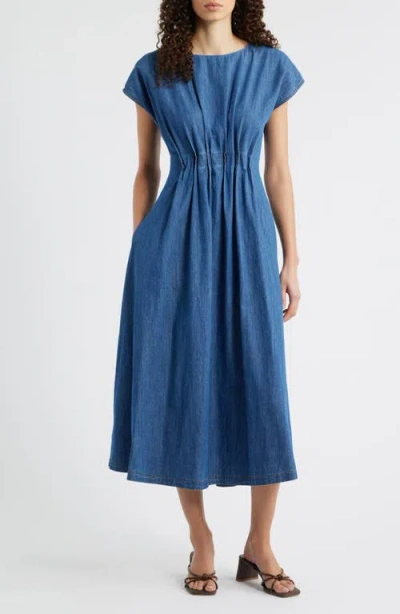 Freemarket Pleat Detail Denim Midi Dress In Blue