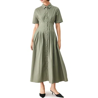 Freemarket Pleated Cotton Shirtdress In Green