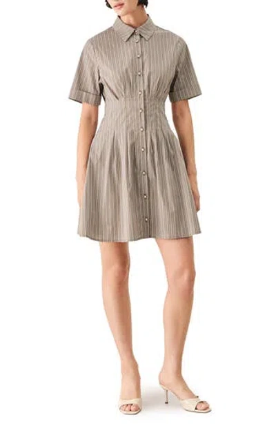 Freemarket Pleated Mini Shirtdress In Taupe Multi