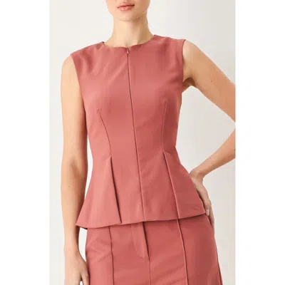 Freemarket Pleated Peplum Sleeveless Top In Dried Rose