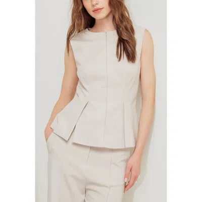 Freemarket Pleated Peplum Sleeveless Top In Light Beige