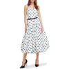 Freemarket Polka Dot Pleated Strapless Belted Bubble Hem Cotton Midi Dress In White