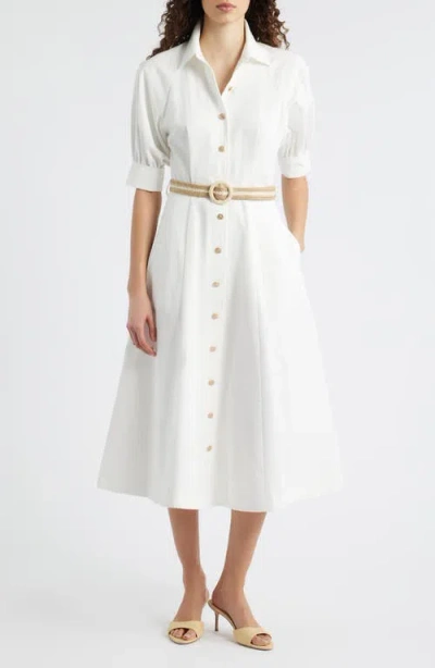 Freemarket Puff Sleeve Belted Cotton Midi Shirtdress In White