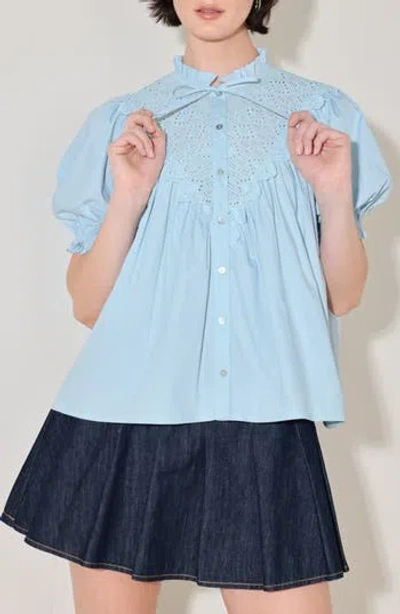 Freemarket Puff Sleeve Cotton Baby Doll Top In Brown