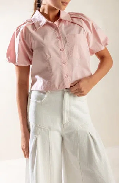 Freemarket Puff Sleeve Cotton Top In Brown