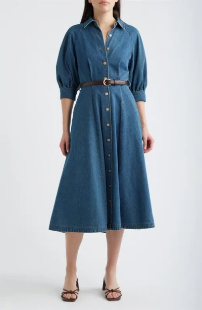Freemarket Puff Sleeve Denim Midi Shirtdress In Blue