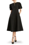 Freemarket Puff Sleeve Fit & Flare Midi Dress In Black