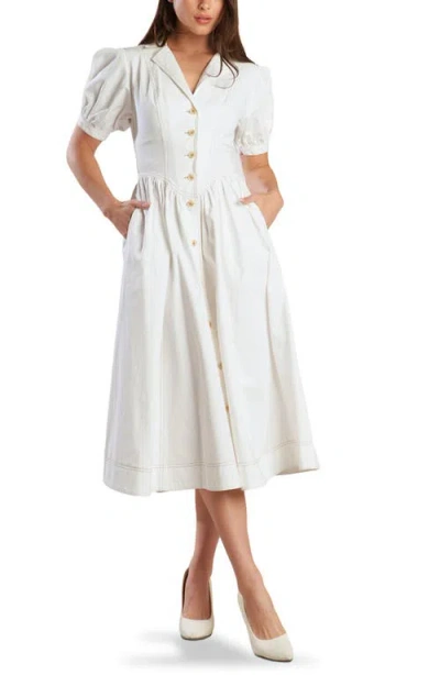 Freemarket Puff Sleeve Flared Denim Midi Shirtdress In Off White