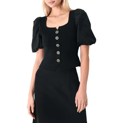 Freemarket Puff Sleeve Rib Top In Black
