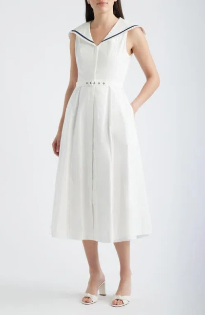Freemarket Sailor Collar Cotton Midi Dress In White