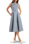 Freemarket Seamed Sleeveless Belted Fit & Flare Dress In Blue
