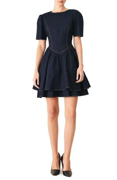 Freemarket Short Sleeve Denim Fit & Flare Minidress In Blue