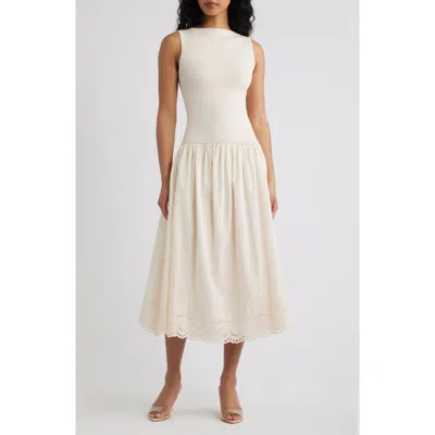 Freemarket Sleeveless Mixed Media Midi Dress In Brown