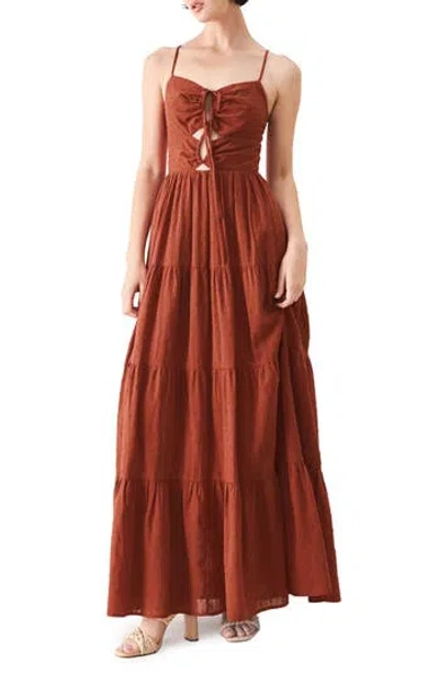 Freemarket Solid Cotton Maxi Dress In Rust