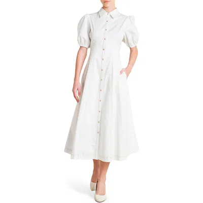 Freemarket Solid Cotton Midi Dress In White