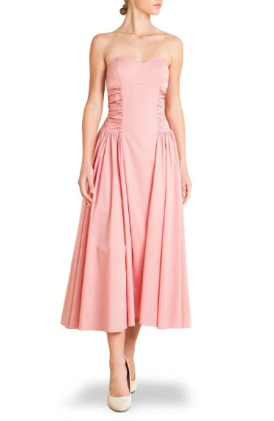 Freemarket Strapless Cotton Blend Midi Sundress In Pink