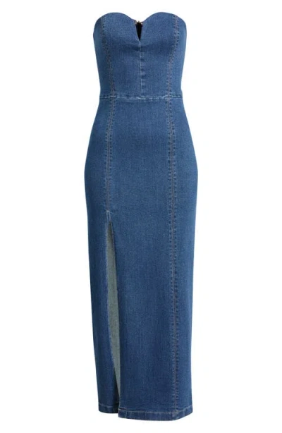 Freemarket Strapless Denim Maxi Dress In Blue
