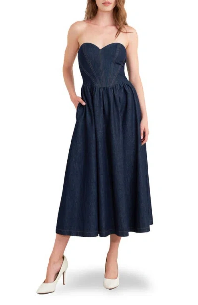 Freemarket Strapless Denim Midi Dress In Blue