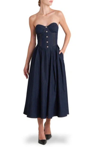 Freemarket Strapless Denim Midi Dress In Blue