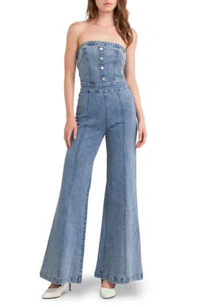 Freemarket Strapless Flare Leg Denim Jumpsuit In Indigo Denim