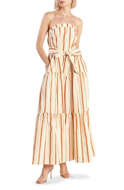 Freemarket Strapless Stripe Maxi Dress In Ivory/rust