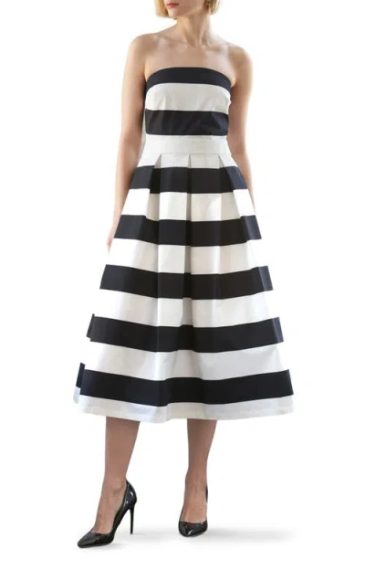 Freemarket Stripe Fit & Flare Midi Dress In White/black