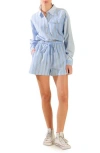 Freemarket Stripe Long Sleeve Romper In Blue Multi