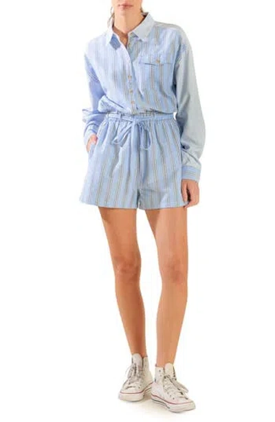 Freemarket Stripe Long Sleeve Romper In Blue Multi
