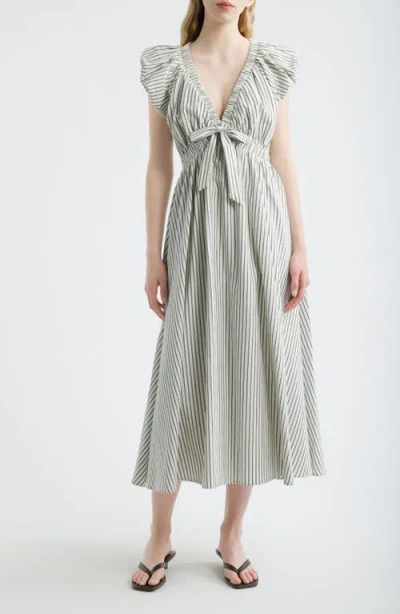 Freemarket Stripe Plunge Neck Cotton Dress In Multi
