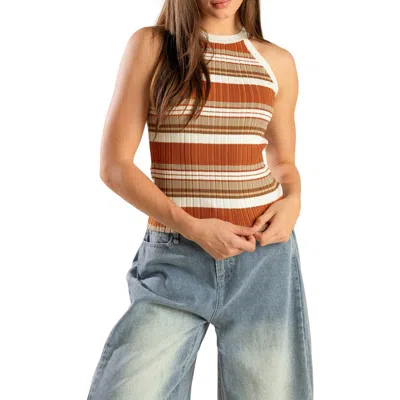 Freemarket Stripe Rib Tank In Brown