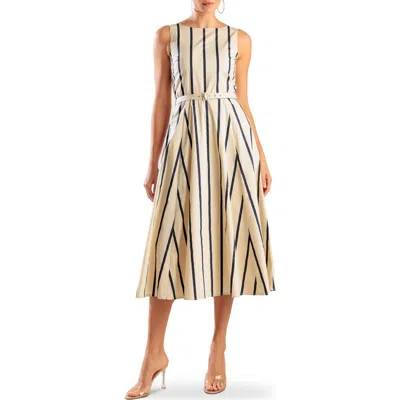 Freemarket Stripe Sleeveless Belted Cotton Midi Dress