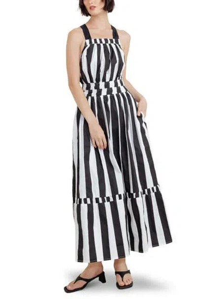 Freemarket Stripe Tiered Cotton Maxi Dress In Black/ White