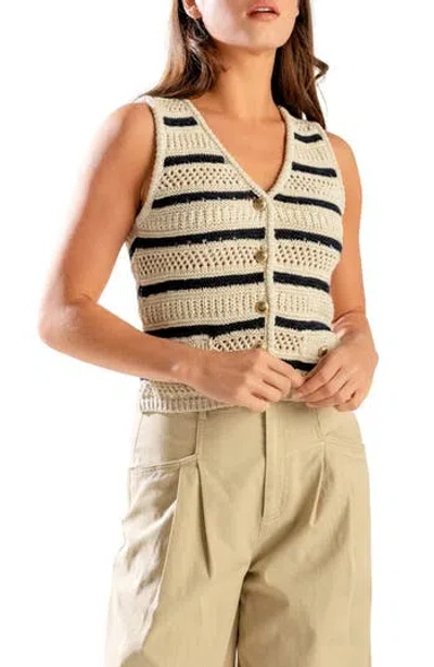 Freemarket Striped Button Front Knit Vest In Gray
