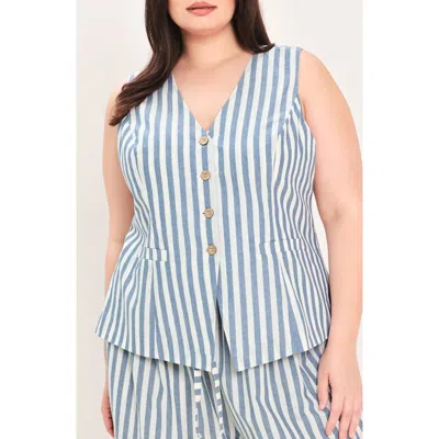 Freemarket Striped Cotton Vest In Blue/ Natural