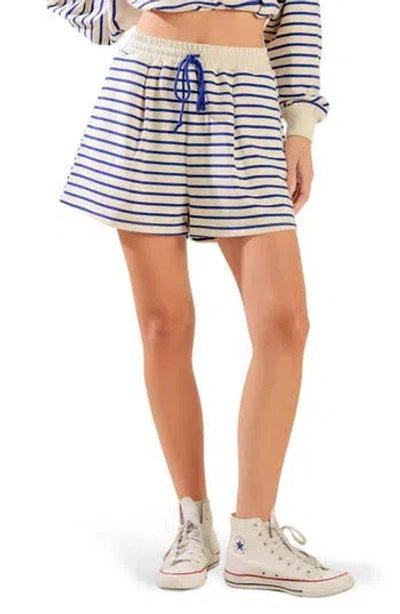 Freemarket Striped Knit Shorts In Oatmeal/ Blue