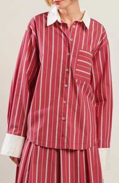 Freemarket Striped Long Sleeve Button Front Shirt In Red