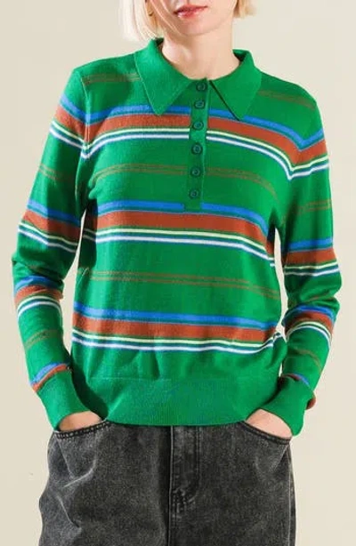 Freemarket Striped Long Sleeve Sweater In Green Multi