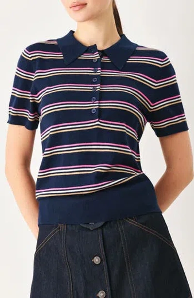 Freemarket Striped Polo Sweater In Navy Multi