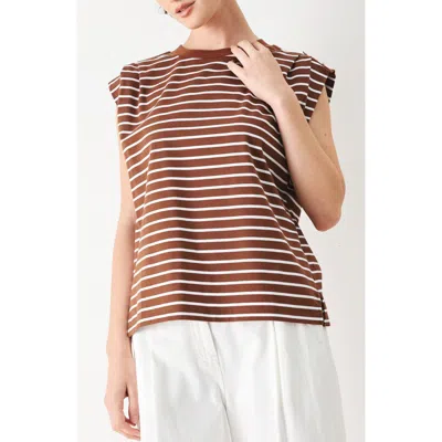 Freemarket Striped Sleeveless T-shirt In Brown/ White