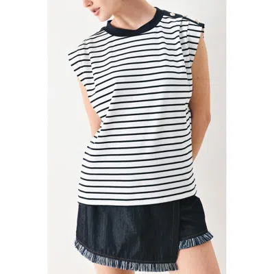 Freemarket Striped Sleeveless T-shirt In White/ Navy