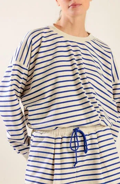 Freemarket Striped Terry Top In Oatmeal/ Blue