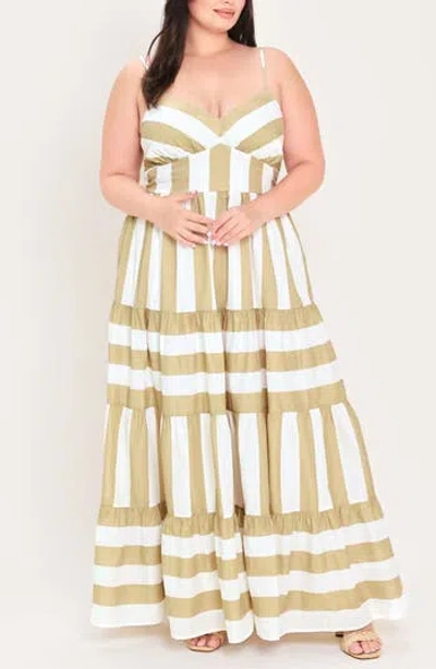 Freemarket Striped Tiered Cotton Maxi Dress In Multi