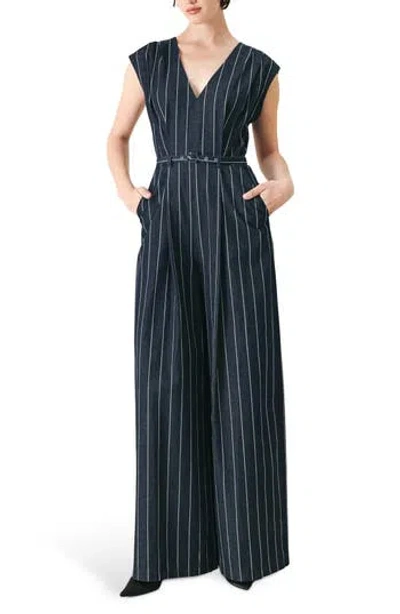Freemarket Striped Wide Leg Jumpsuit In Blue