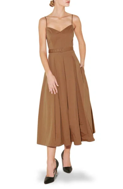Freemarket Sweetheart Neck A-line Midi Dress In Brown