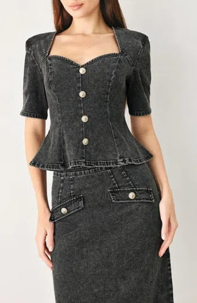 Freemarket Sweetheart Neck Peplum Denim Top In Black
