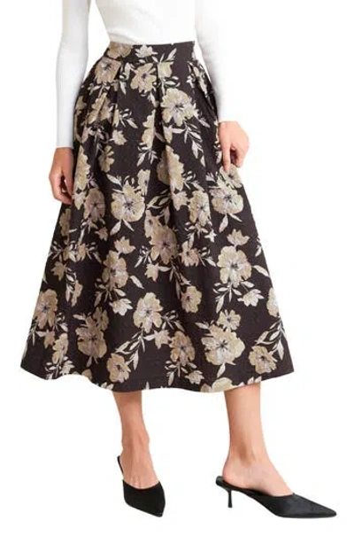 Freemarket Textured Floral Midi Skirt In Dark Brown