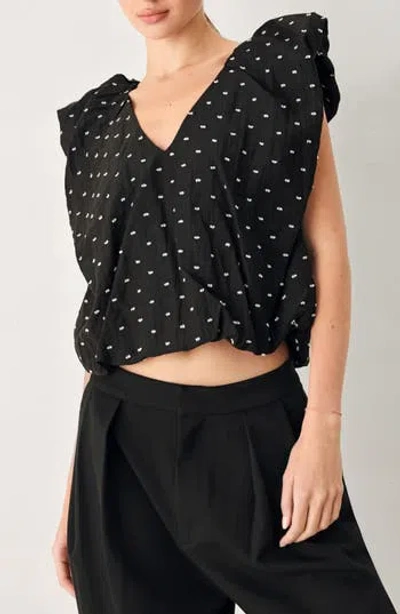 Freemarket Textured Ruffle Shoulder Tencel Top In Black